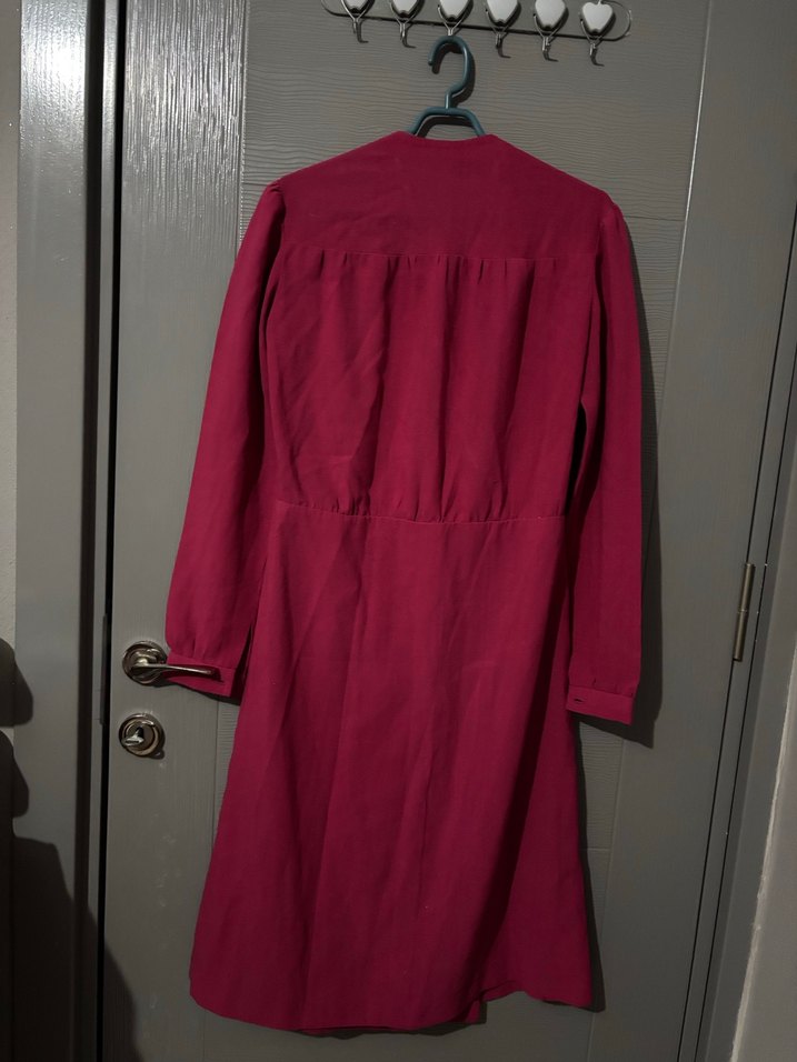 Uzun Kollu Pembe Kadın Uzun Elbise - Görsel 5