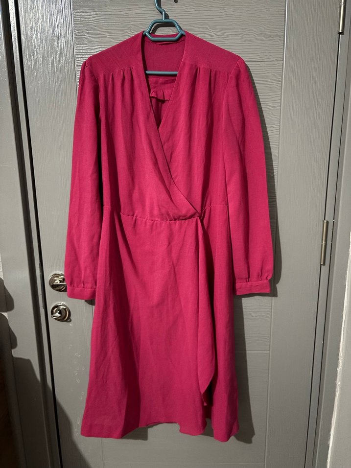 Uzun Kollu Pembe Kadın Uzun Elbise - Görsel 3