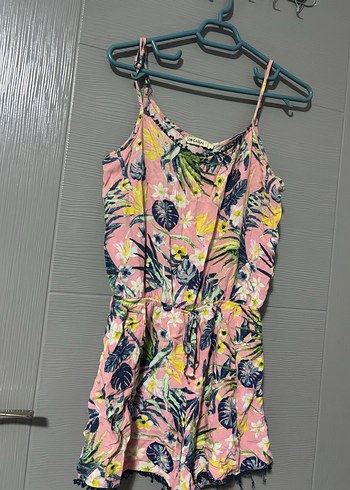 Kadın Pembe Çiçekli Askılı Tulum - Görsel 2