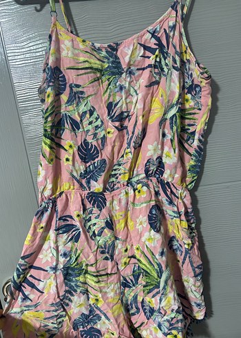 Kadın Pembe Çiçekli Askılı Tulum - Görsel 5