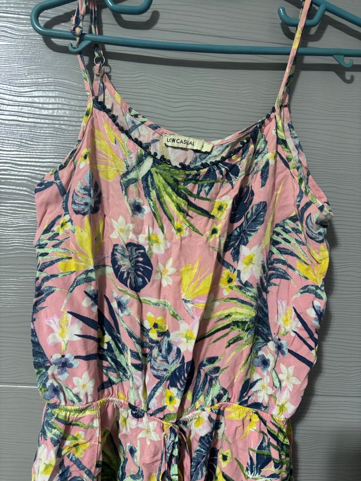 Kadın Pembe Çiçekli Askılı Tulum - Görsel 4