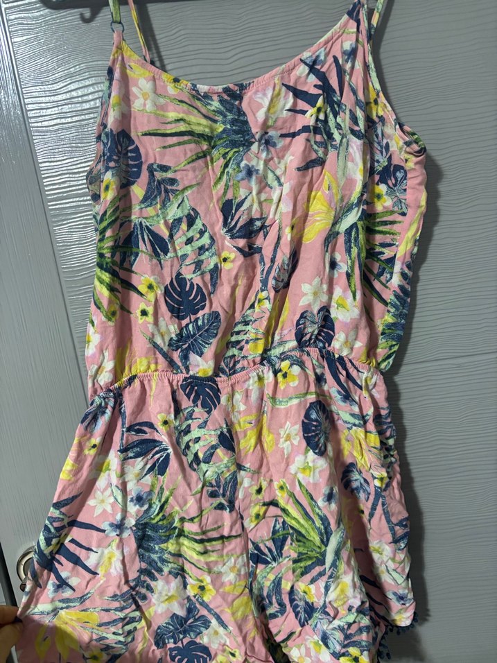 Kadın Pembe Çiçekli Askılı Tulum - Görsel 5