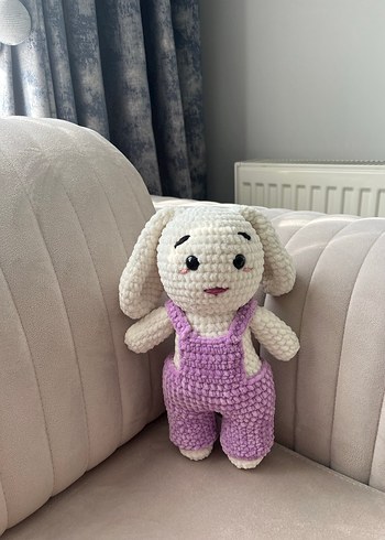Lila elbiseli Örgü Tavşan Peluş Oyuncak - Görsel 2
