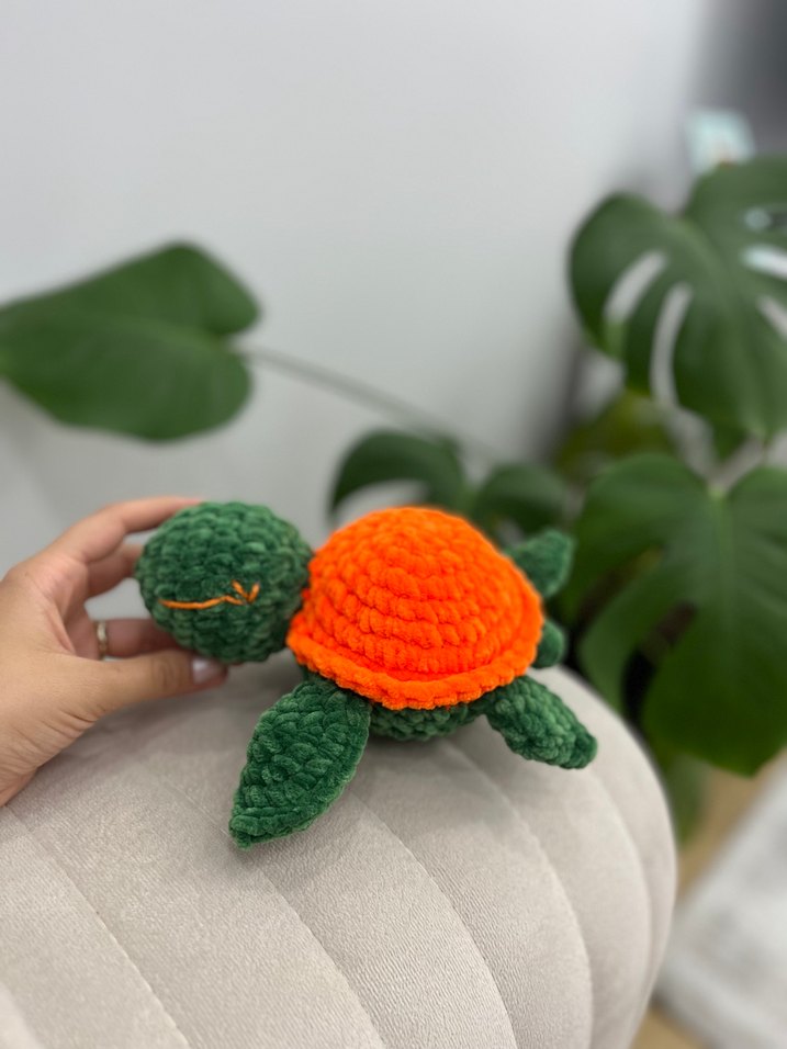 Turuncu Kabuklu Peluş Kaplumbağa Oyuncak - Görsel 3