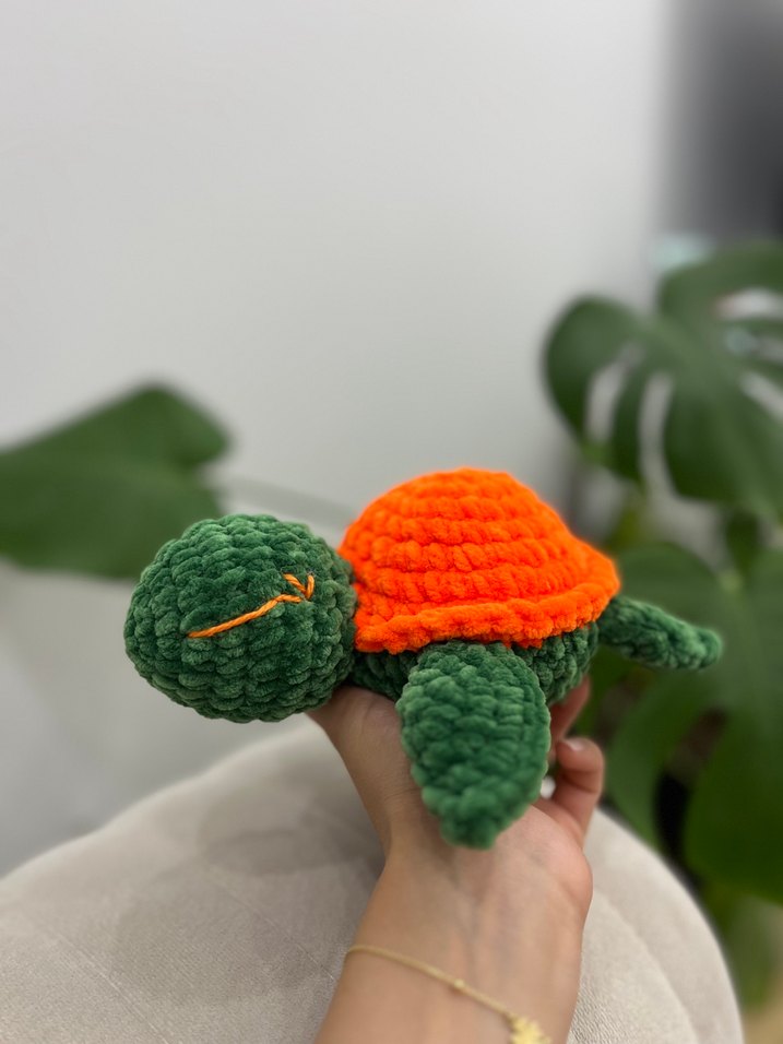 Turuncu Kabuklu Peluş Kaplumbağa Oyuncak - Görsel 4