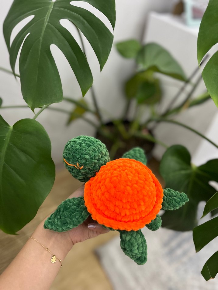 Turuncu Kabuklu Peluş Kaplumbağa Oyuncak - Görsel 2