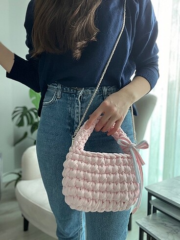 El işi penye ip el ve zincirli çanta - Görsel 5