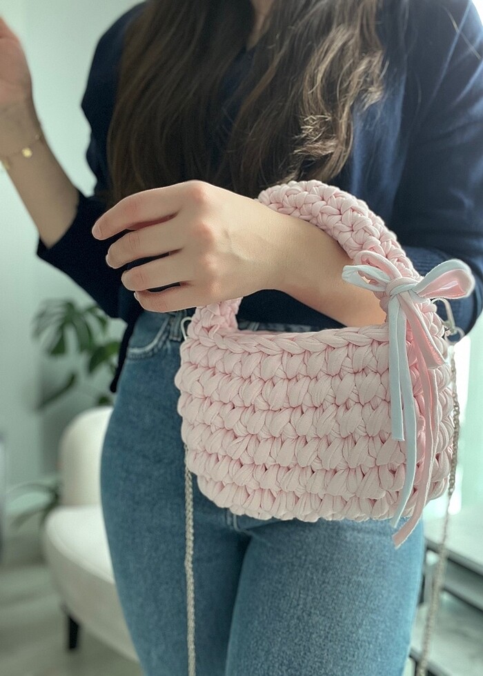 El işi penye ip el ve zincirli çanta - Görsel 2