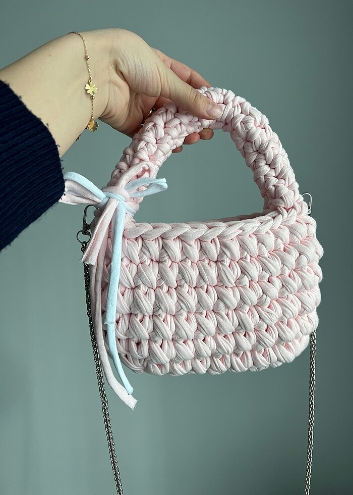 El işi penye ip el ve zincirli çanta - Görsel 4