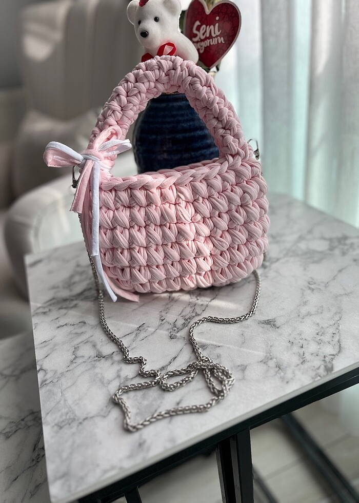 El işi penye ip el ve zincirli çanta - Görsel 3