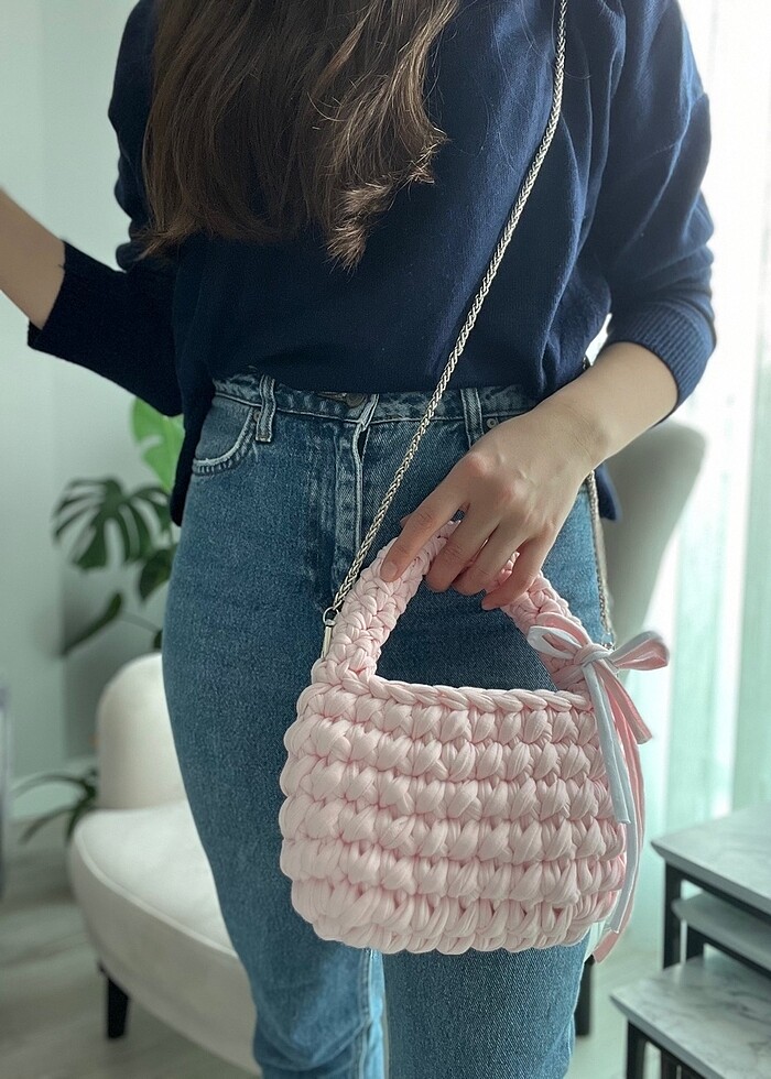 El işi penye ip el ve zincirli çanta - Görsel 5