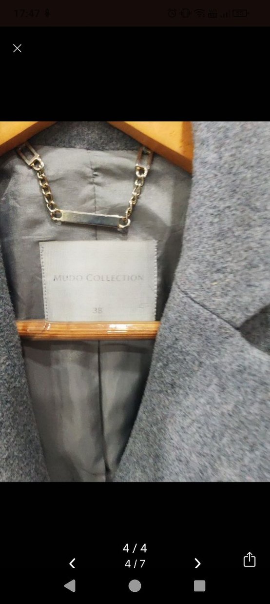 Gri Yünlü kadın Klasik Düğmeli Kaban - Görsel 4