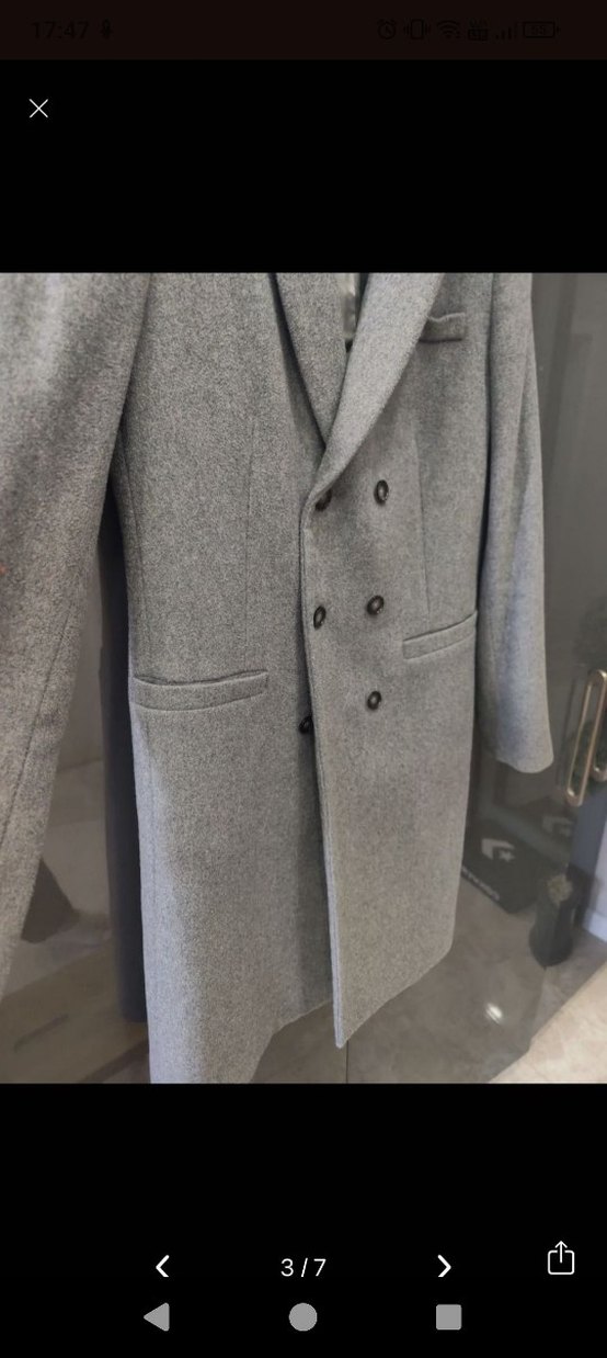 Gri Yünlü kadın Klasik Düğmeli Kaban - Görsel 3