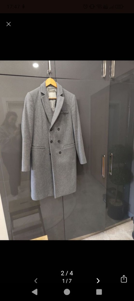 Gri Yünlü kadın Klasik Düğmeli Kaban - Görsel 2