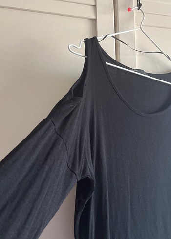 Batik penye Siyah Uzun Kollu Salaş Kadın Bluz omuzlarI acik - Görsel 3