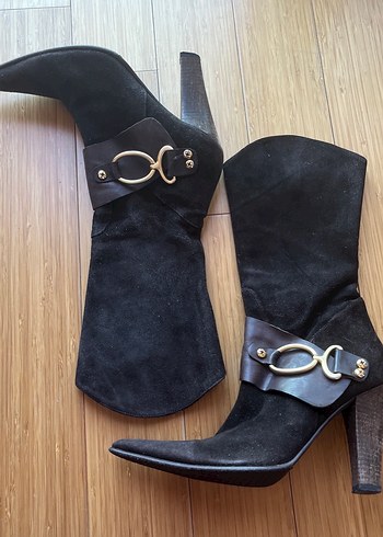 Kadın gerçek Süet acı kahve Tokalı Çizme topuklu 37 no - Görsel 2