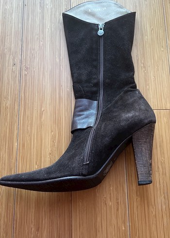 Kadın gerçek Süet acı kahve Tokalı Çizme topuklu 37 no - Görsel 3