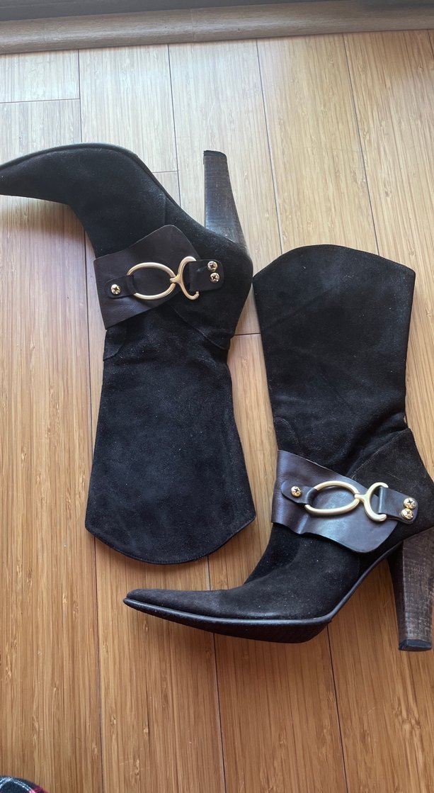 Kadın gerçek Süet acı kahve Tokalı Çizme topuklu 37 no - Görsel 2