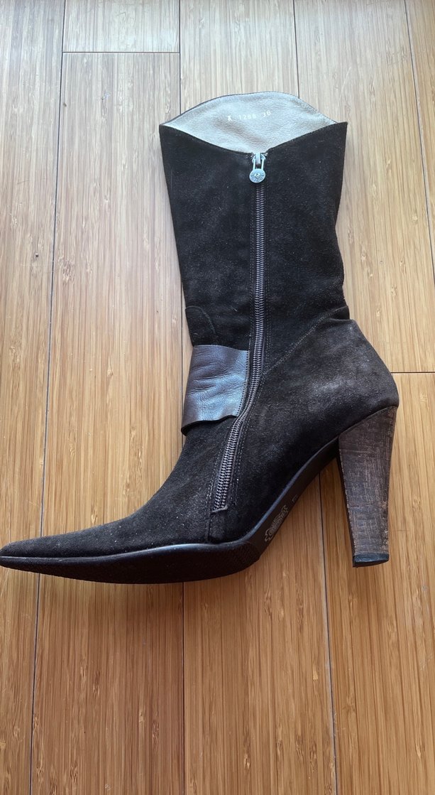 Kadın gerçek Süet acı kahve Tokalı Çizme topuklu 37 no - Görsel 3