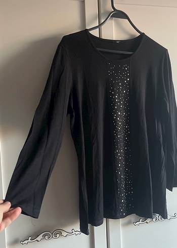 Uzun Kollu Siyah Payetli Kadın Penye Bluz - Görsel 4