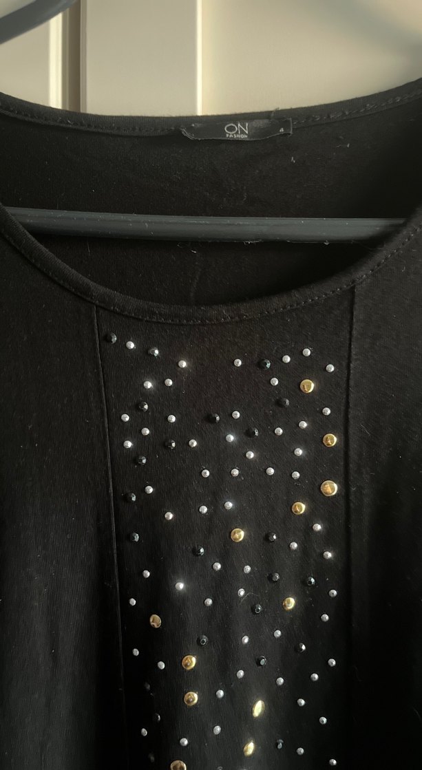 Uzun Kollu Siyah Payetli Kadın Penye Bluz - Görsel 2