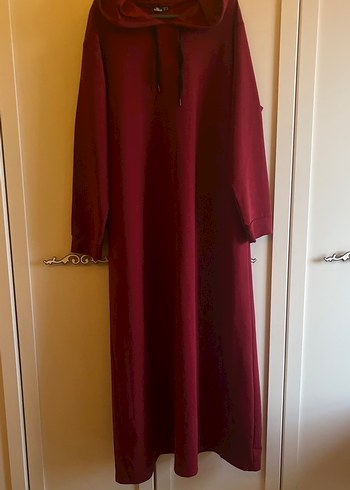 Bordo Uzun Kollu Salaş kapişonlu XL Elbise - Görsel 4