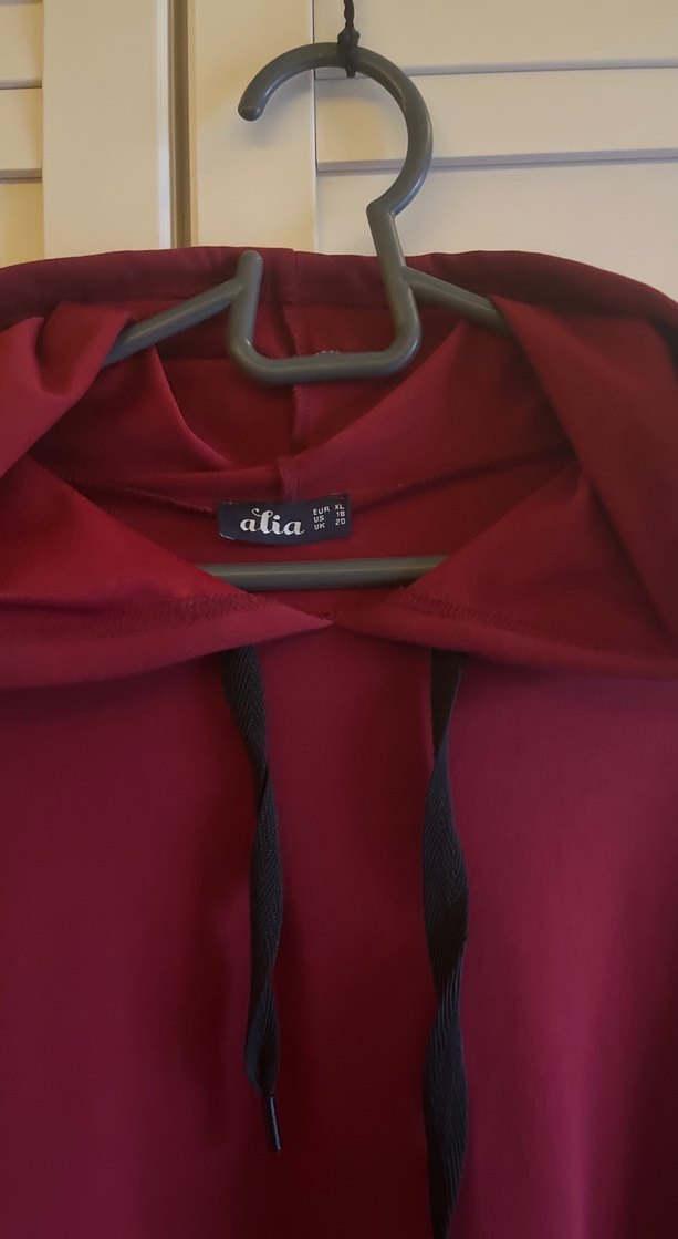 Bordo Uzun Kollu Salaş kapişonlu XL Elbise - Görsel 3