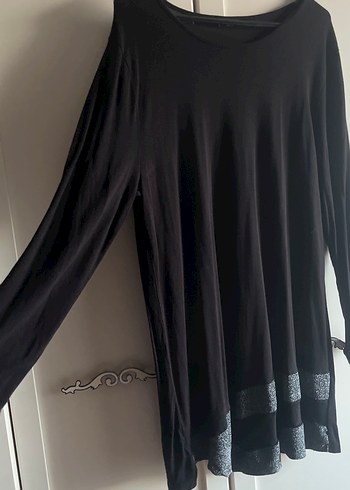 Siyah Uzun Kollu Midi 2XL penye  Tunik - Görsel 3