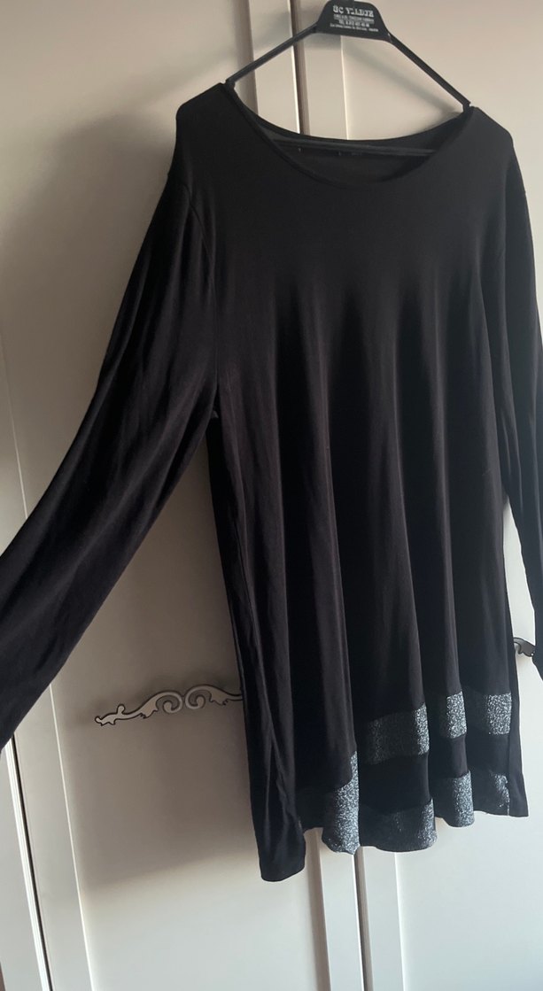 Siyah Uzun Kollu Midi 2XL penye  Tunik - Görsel 3