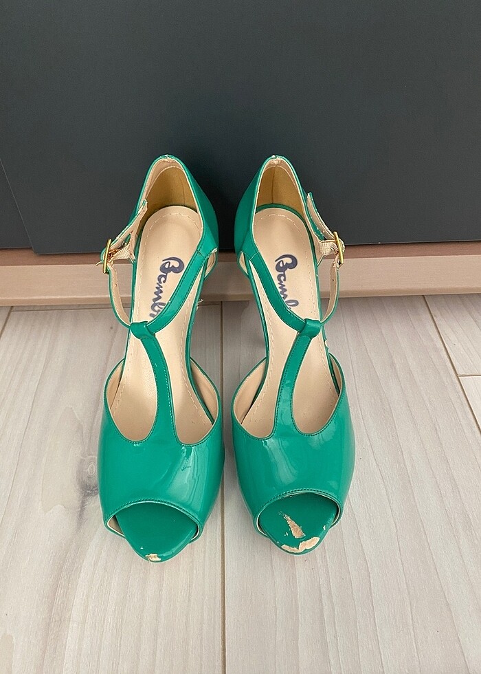 Bambi yeşil parlak topuklu - Görsel 3