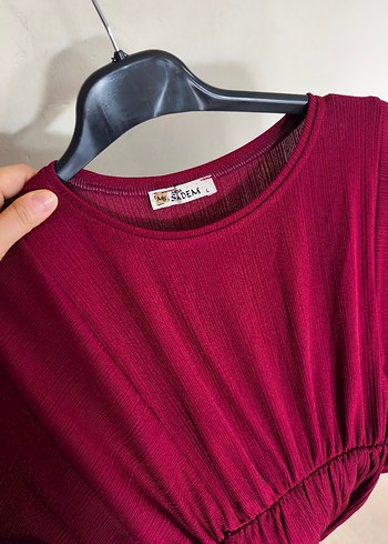l Beden Bordo Uzun Kollu Salaş Tunik/ Elbise