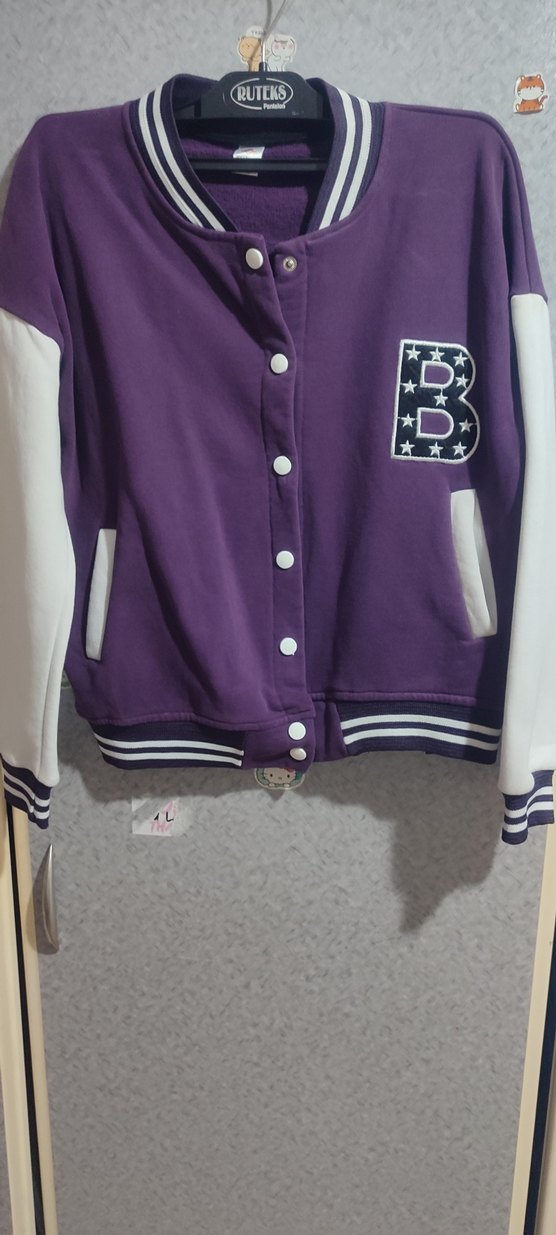 Mor Düğmeli kız cocuk Bomber Ceket - Görsel 3