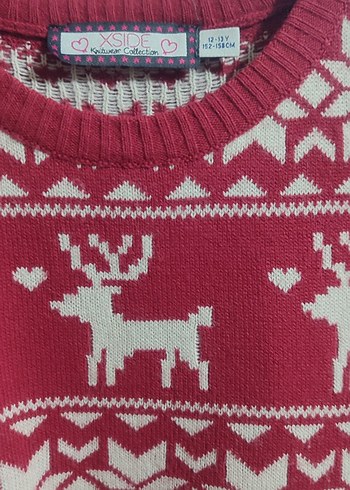 Kırmızı Desenli kız çocuk triko elbise - Görsel 3