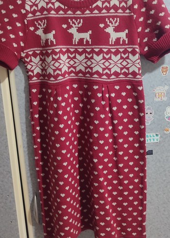 Kırmızı Desenli kız çocuk triko elbise - Görsel 2