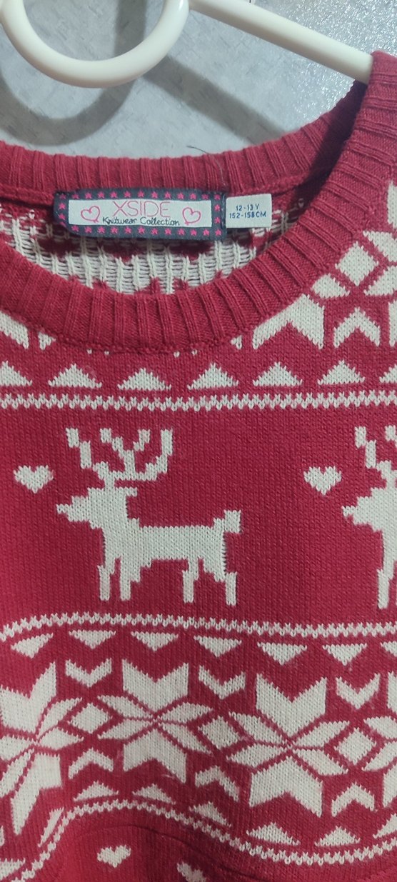 Kırmızı Desenli kız çocuk triko elbise - Görsel 3