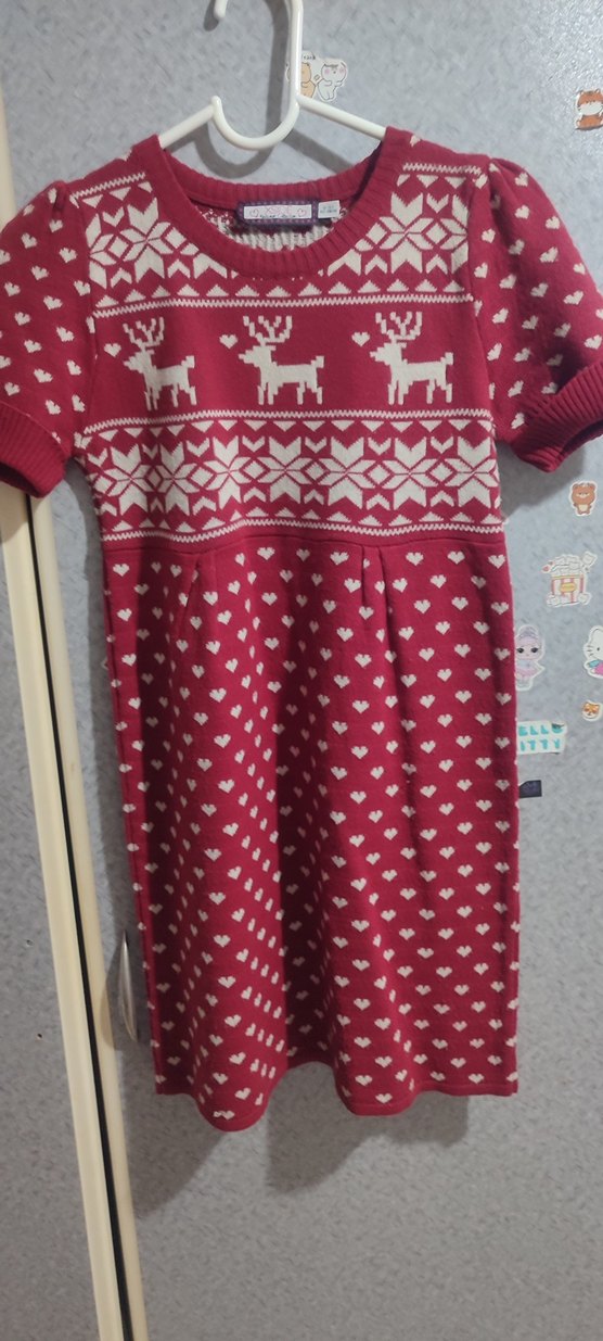 Kırmızı Desenli kız çocuk triko elbise - Görsel 2