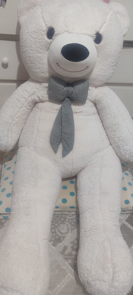 Beyaz Peluş Oyuncak Ayı Gri Fiyonk - Görsel 2