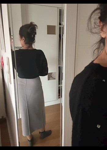 Zara Gri Midi Triko Etek