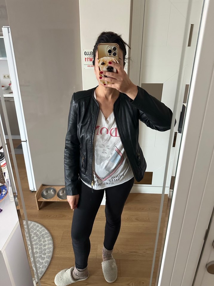 Kadın Siyah Deri Biker Ceket - Görsel 3