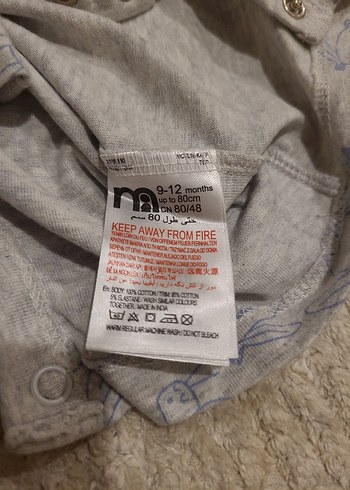 9 Ay Beden gri Renk Mothercare gri Kısa Kollu Bebek Tulum