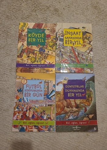 4 Kitap Seti: Dinozorlar, Futbol, İnşaat, Köyde
