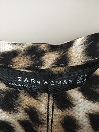 Zara Zara Leopar suni deri detayli V yaka bluz , etiketli