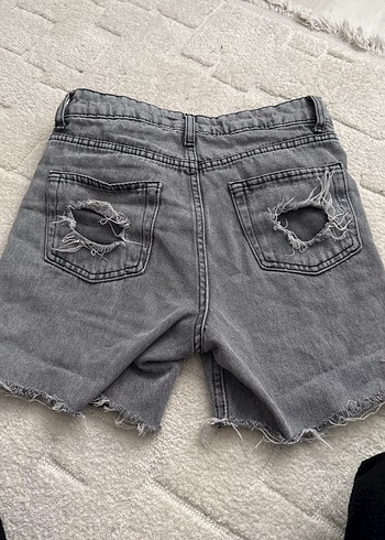 Gri Kadın Denim Mini Şort - Görsel 2