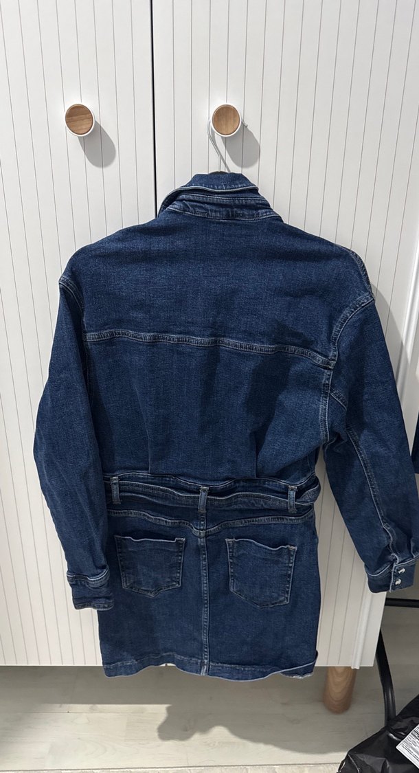 Kemerli Lacivert Denim Mini Elbise - Görsel 4