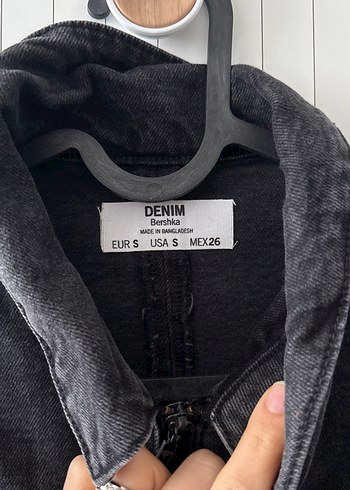 Gri  Kemerli Denim elbise - Görsel 3
