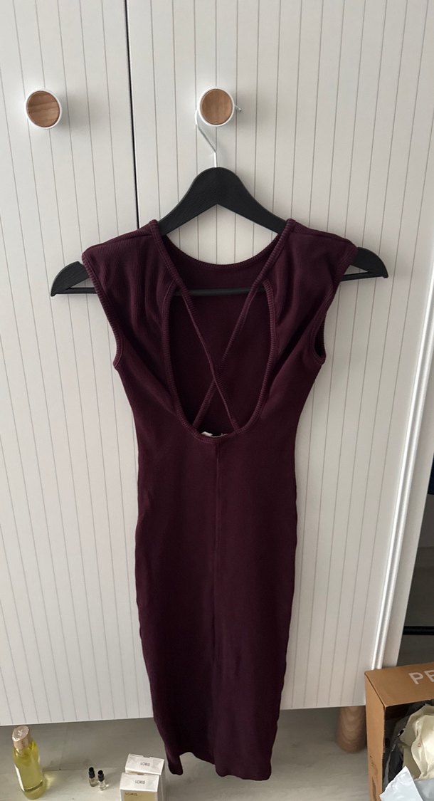 Bordo fitilli Midi elbise - Görsel 2