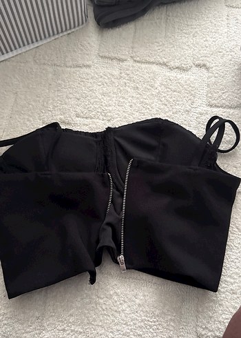 Kadın Siyah Pilili Strappy Bustier - Görsel 2