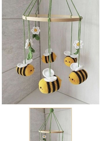 El Yapımı Arı ve Çiçekli Bebek Mobilyası dönence
