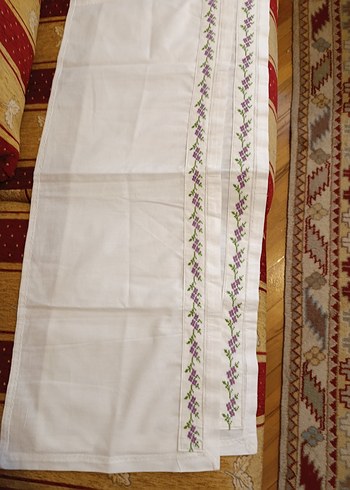 Kanaviçe Mor Çiçekli Nakışlı raf örtüsü 2 adet - Görsel 4