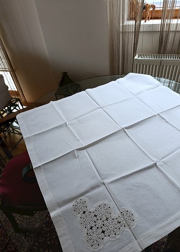 Nakışlı Beyaz Masa Örtüsü,sehpa, bohça - Görsel 4